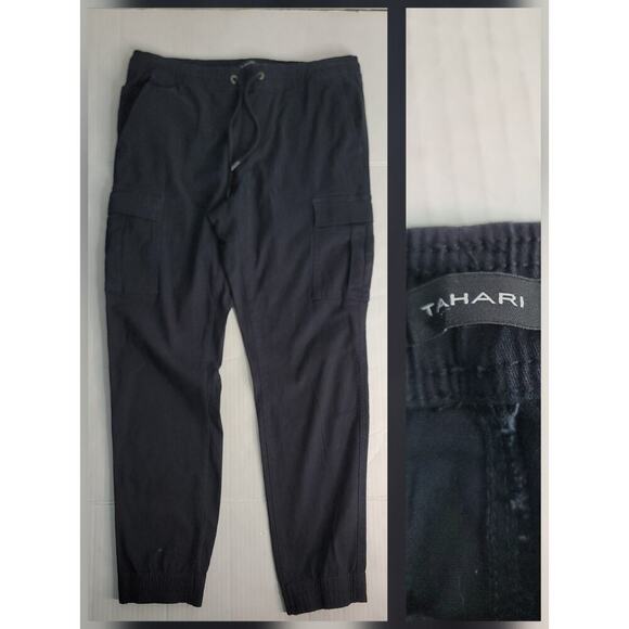 Tahari Pull On Cargo Jogger Pants Womens Medium Black High Rise Pockets Cotton - Picture 1 of 12